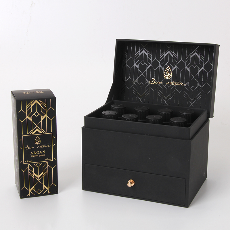 Luxuriöses benutzerdefiniertes schwarzes Soft-Touch-Papier 8 Stück Ampullenserum-Verpackungs-Display-Box 
