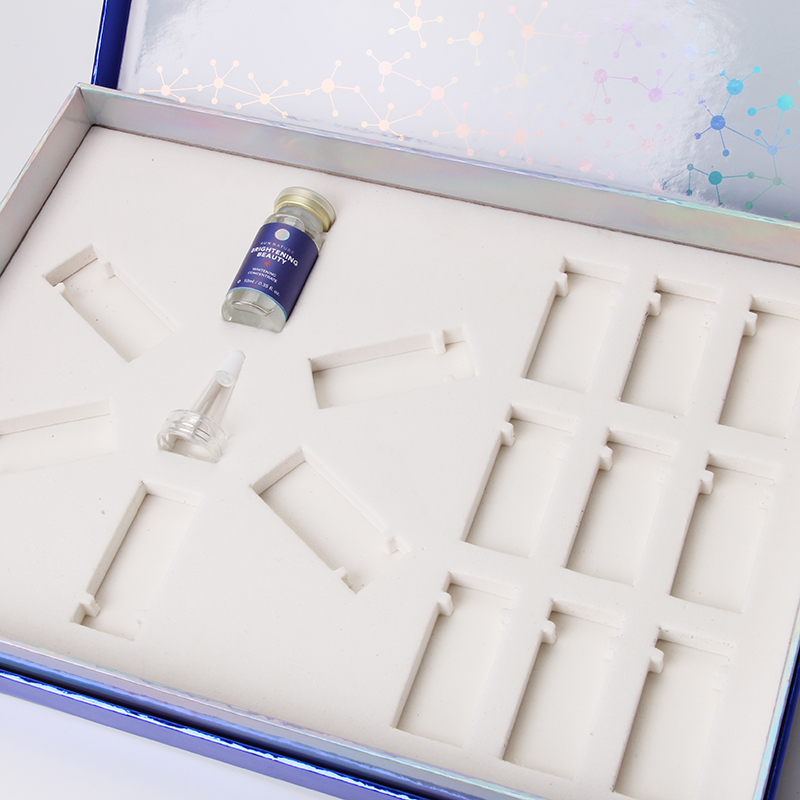 Blaue Premium-Verpackungsbox für kosmetische ätherische Öle mit Eva-Tablett