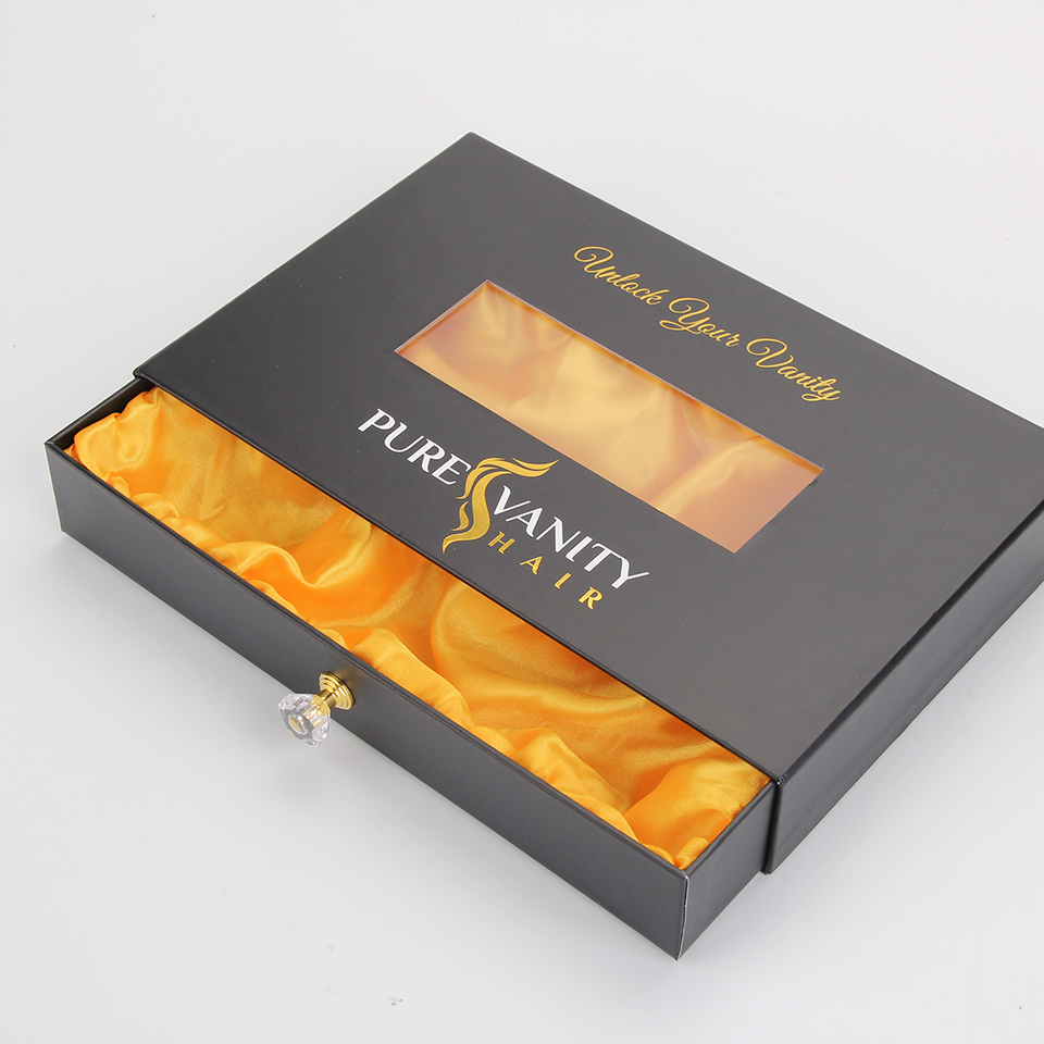 Benutzerdefinierte Papierhaarbox Schwarz Luxus Perückenbox Bündel Haarverlängerung Perückenbox